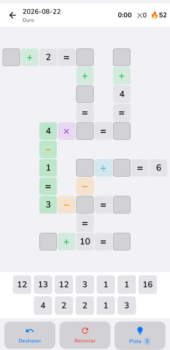 Crucigrama de números del día en MathDaily